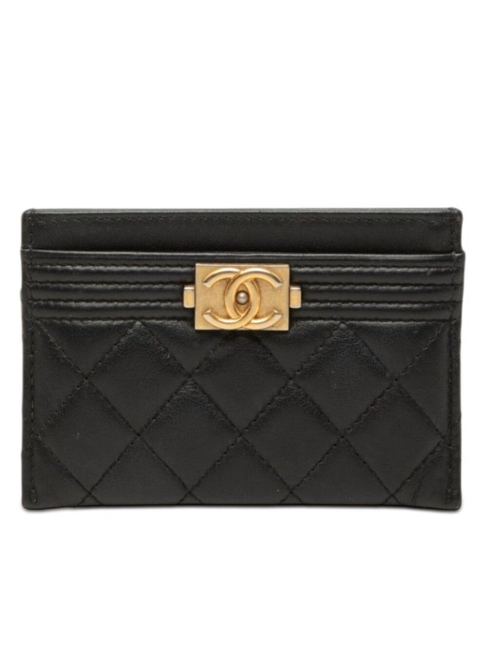 Chanel CC Logo Boy Card Case Black Lambskin